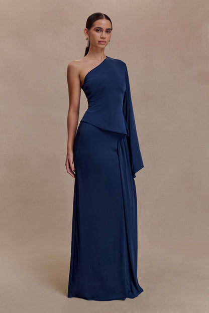 Vivica Slinky Gathered Maxi Skirt - Midnight Navy