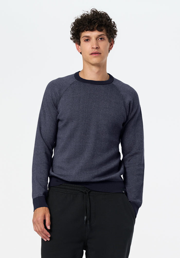 Buffalo Men Sweaters Navy Knit Sweatshirt Textured Knit Crew Neck