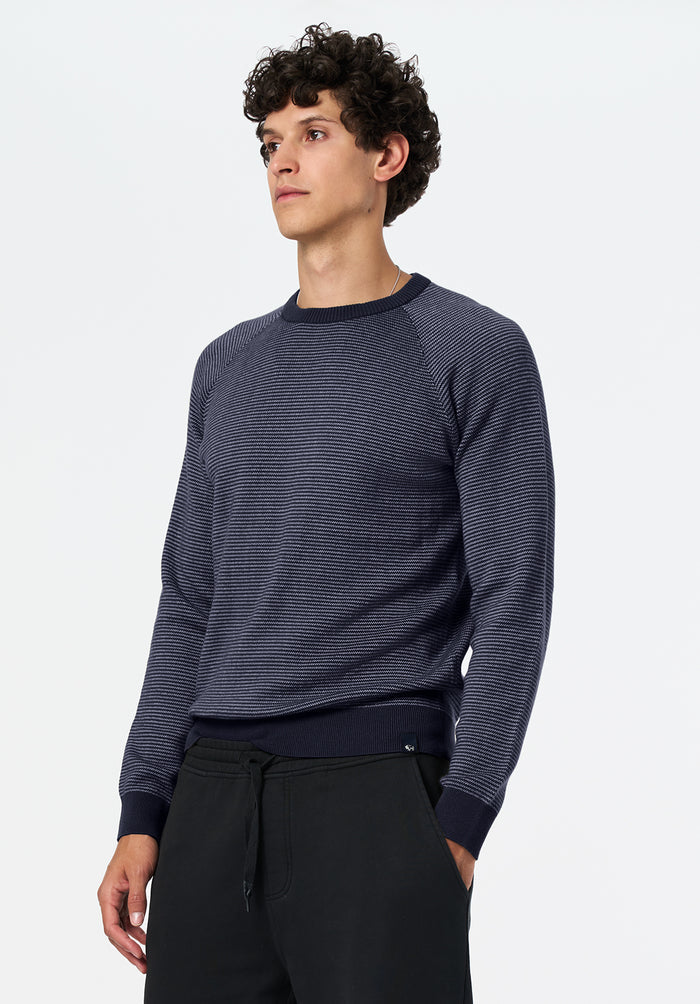 Buffalo Men Sweaters Navy Knit Sweatshirt Textured Knit Crew Neck