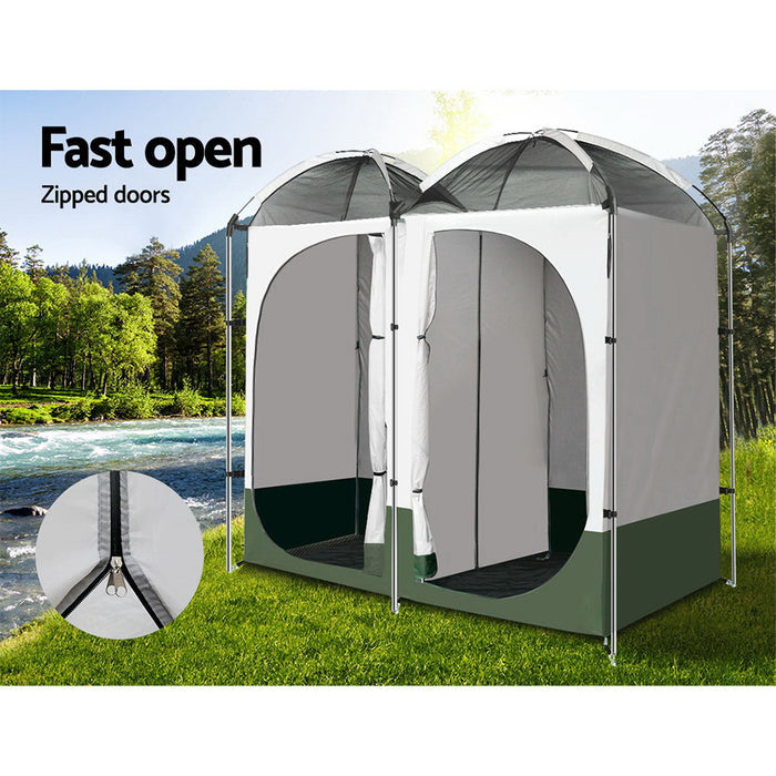 Weisshorn Double Camping Shower Toilet Tent Outdoor Portable Change Room Green-Home Living Store-