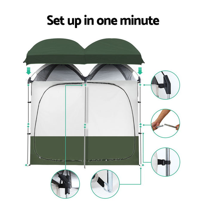 Weisshorn Double Camping Shower Toilet Tent Outdoor Portable Change Room Green-Home Living Store-