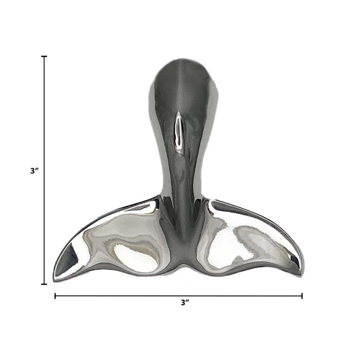 Silver whale tail doorbell with measurements