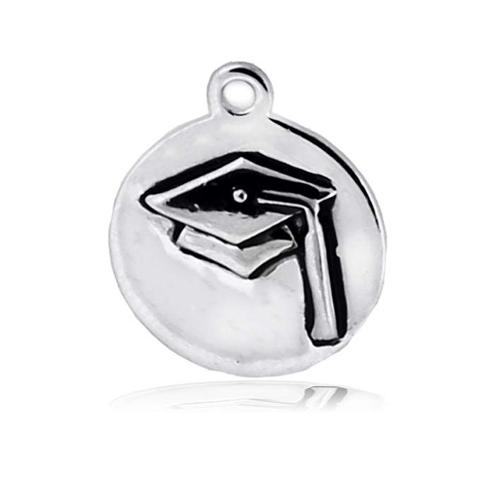 White Chalcedony Stone Bracelet with Grad Cap Sterling Silver Charm