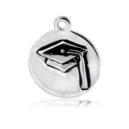 White Chalcedony Stone Bracelet with Grad Cap Sterling Silver Charm