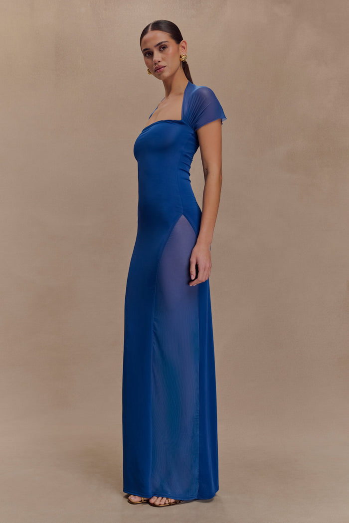 Wyatt Slinky And Mesh Maxi Dress - Cobalt Blue