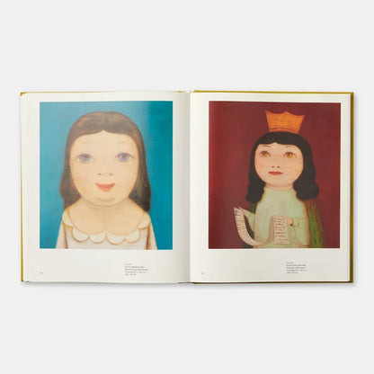 Open book showing two illustrations of children on a white background